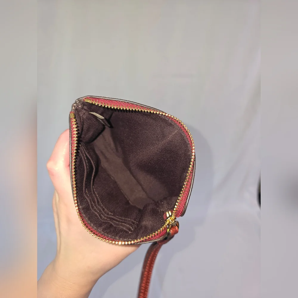 Coach Leather Wristlet Corner Zip Metallic Red Cherry Maroon Rust Wallet Clutch - Picture 7 of 10